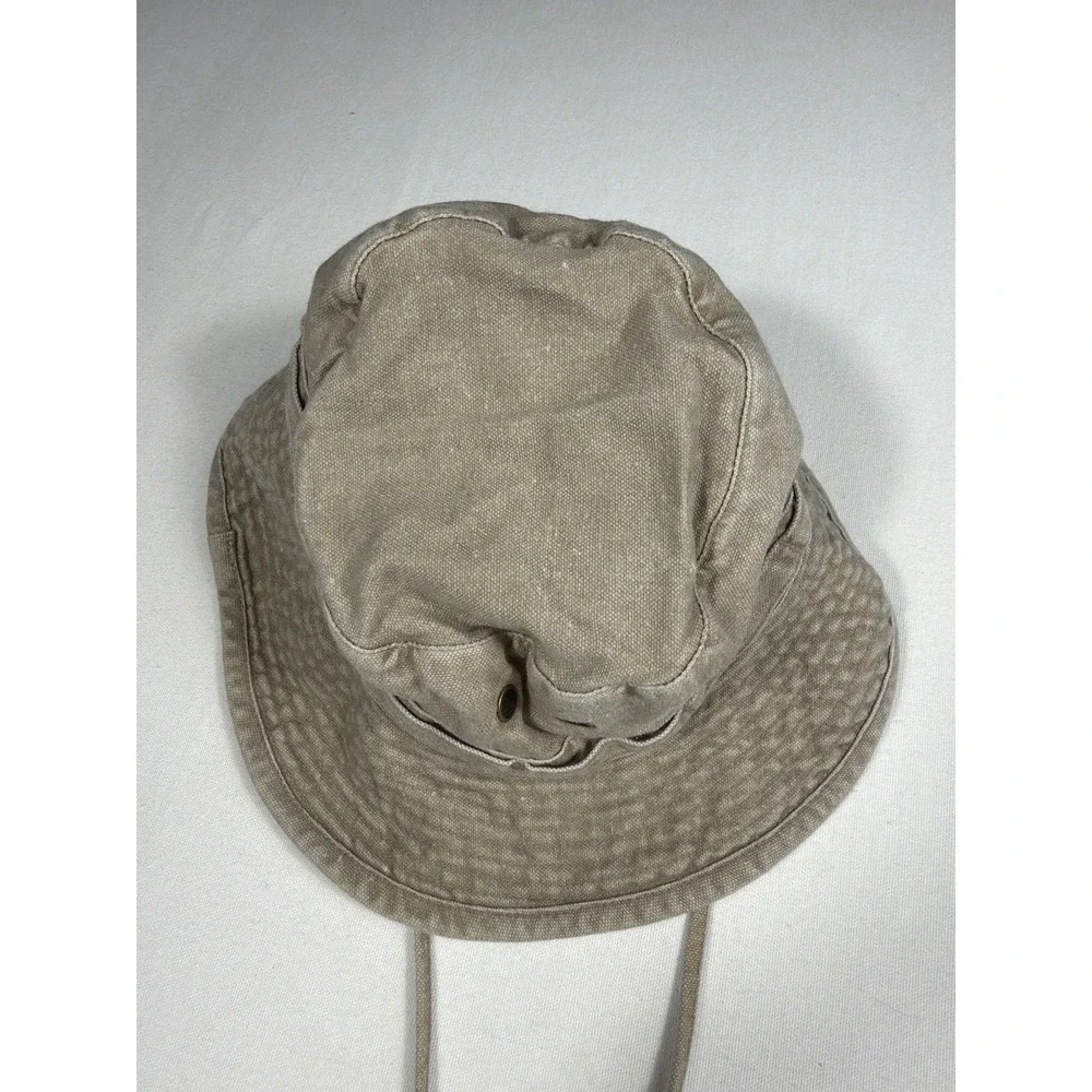 Vintage Woolrich Khaki Fisherman Bucket Hat With Straps Outdoor Sun Size Medium